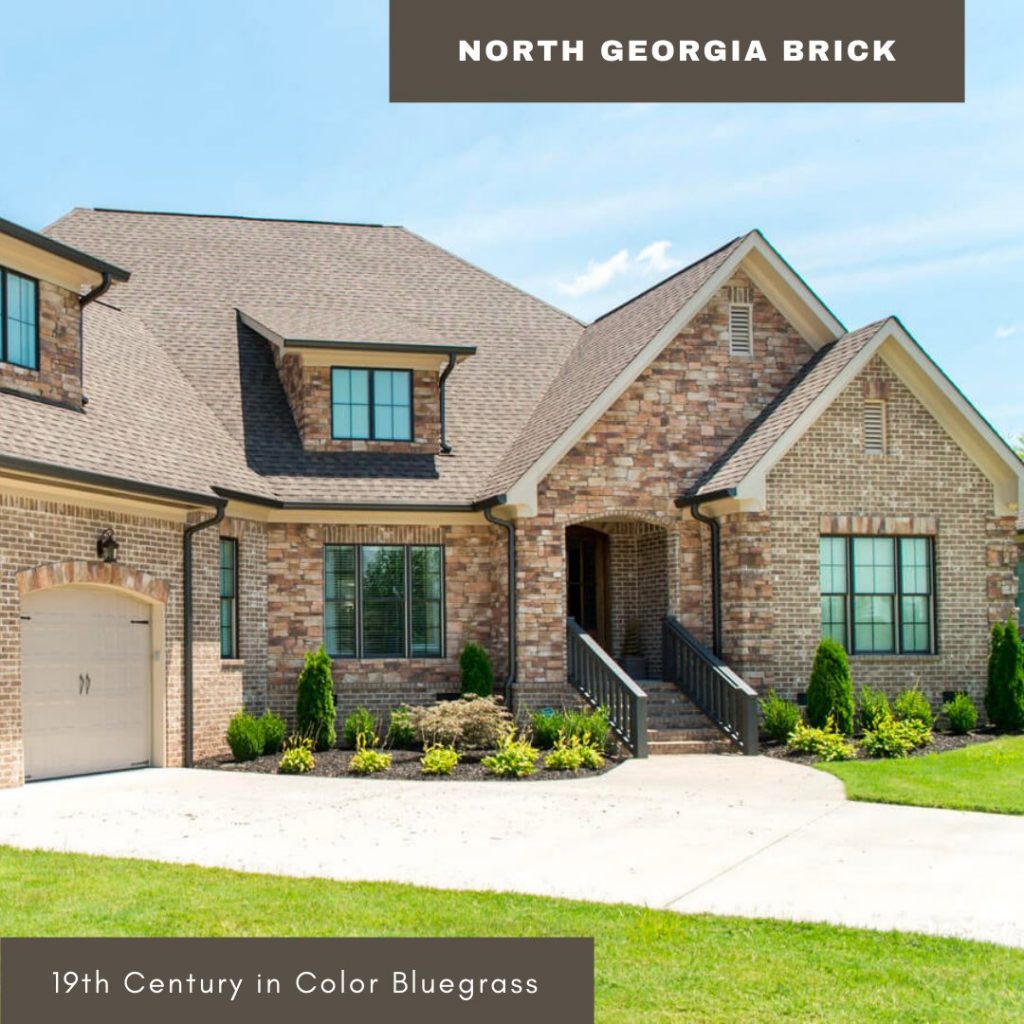 Gorgeous brick and stone home exterior with 19th Century brick in color Bluegrass 