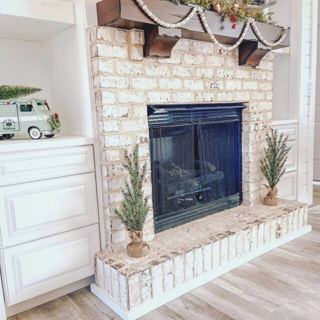 brick holiday fireplace and mantle
