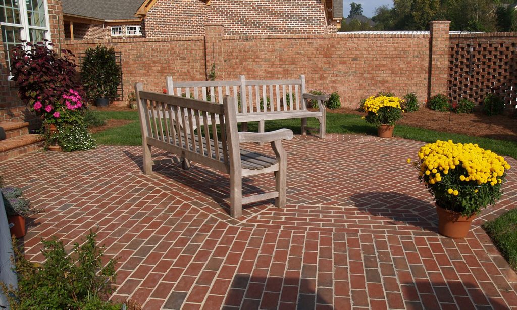 Brick Clay Pavers in backyard of home