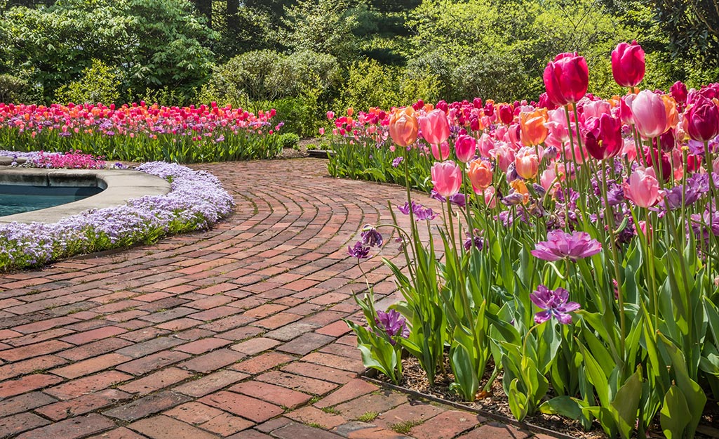 Outdoor Inspiration, Spring Brick Pavers with pink flowers